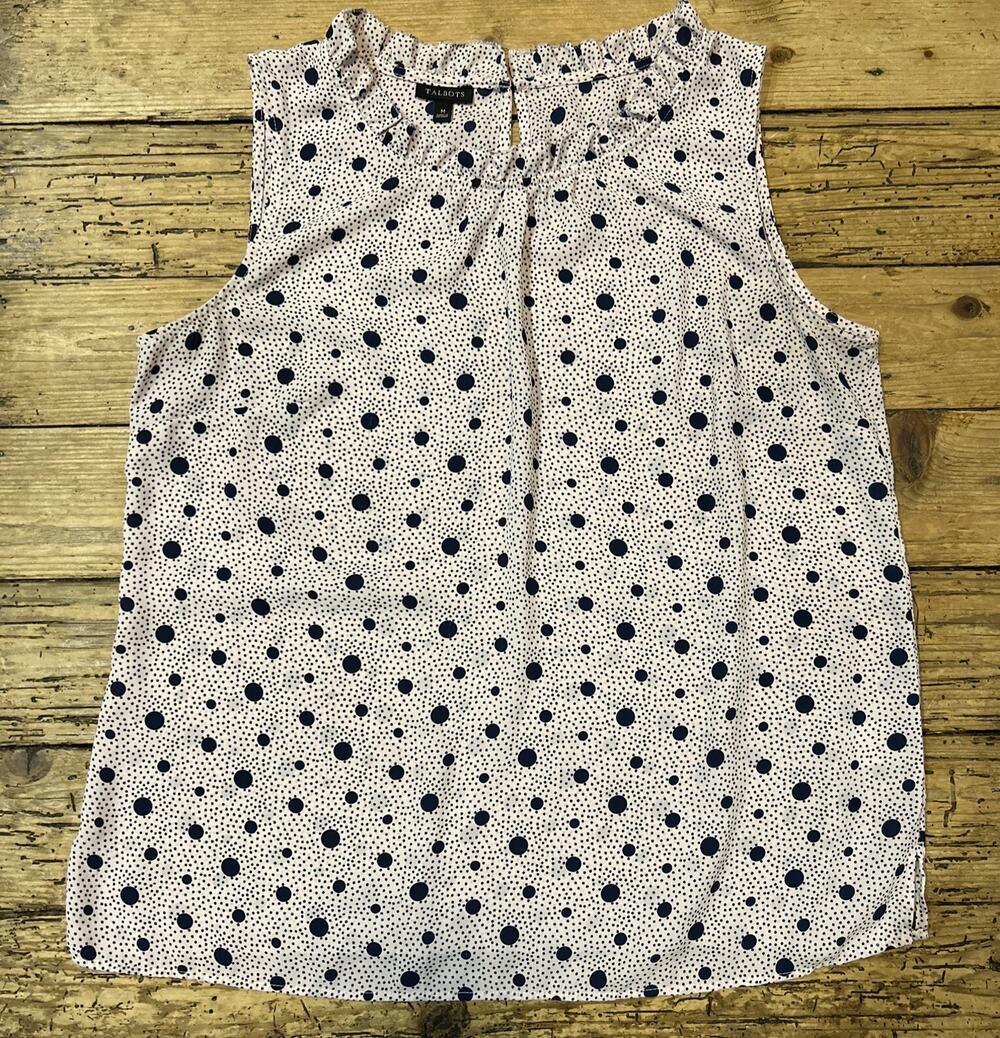 TALBOTS Womens Size M Pink Polka Dot Sleeveless Blouse NWOT